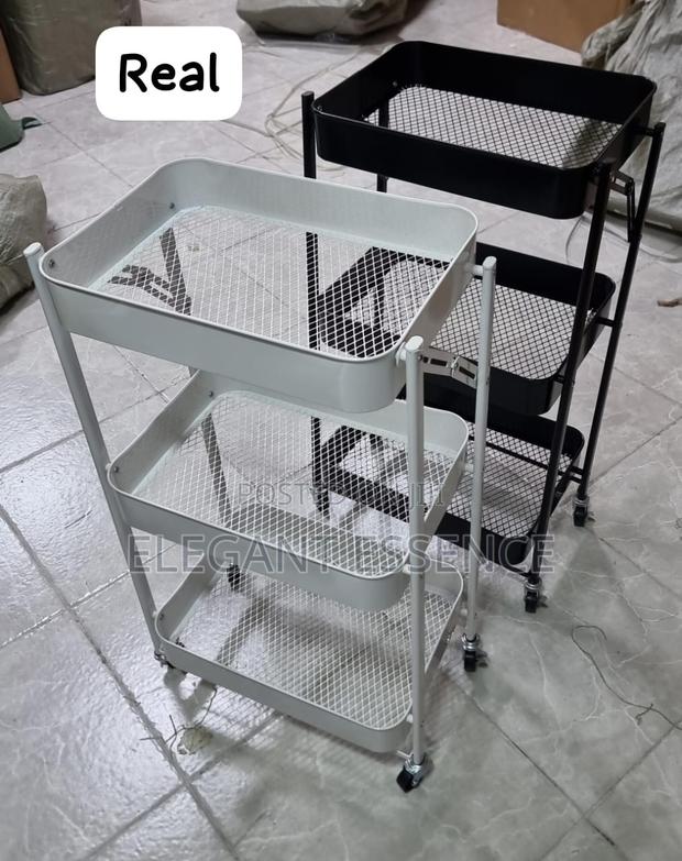 Foldable 3 Layer Metallic Mesh Trays Trolley Rack - thumbnail 3
