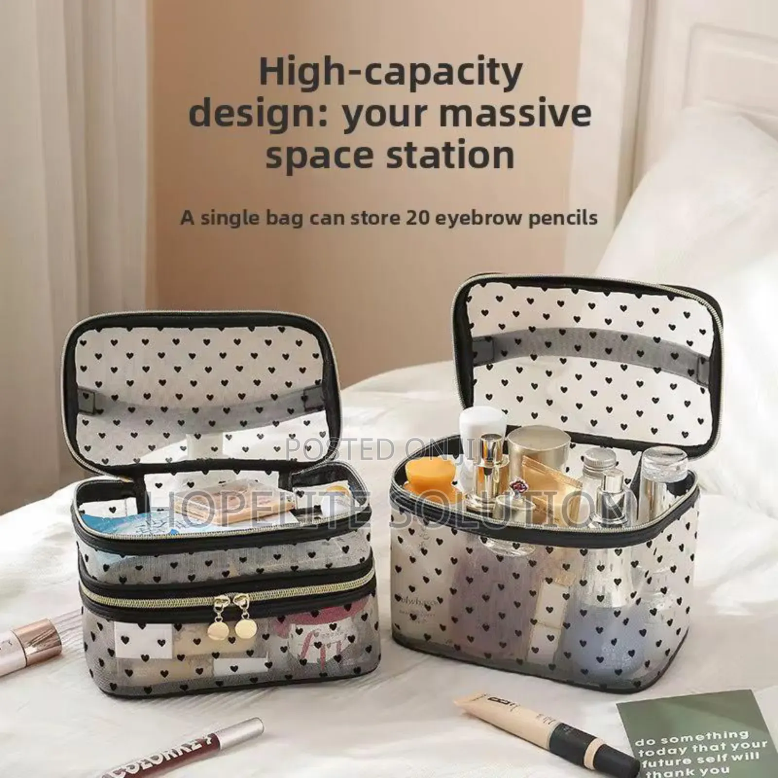 Breathable Cosmetics Organizer Bag Color- Black, Off- White
