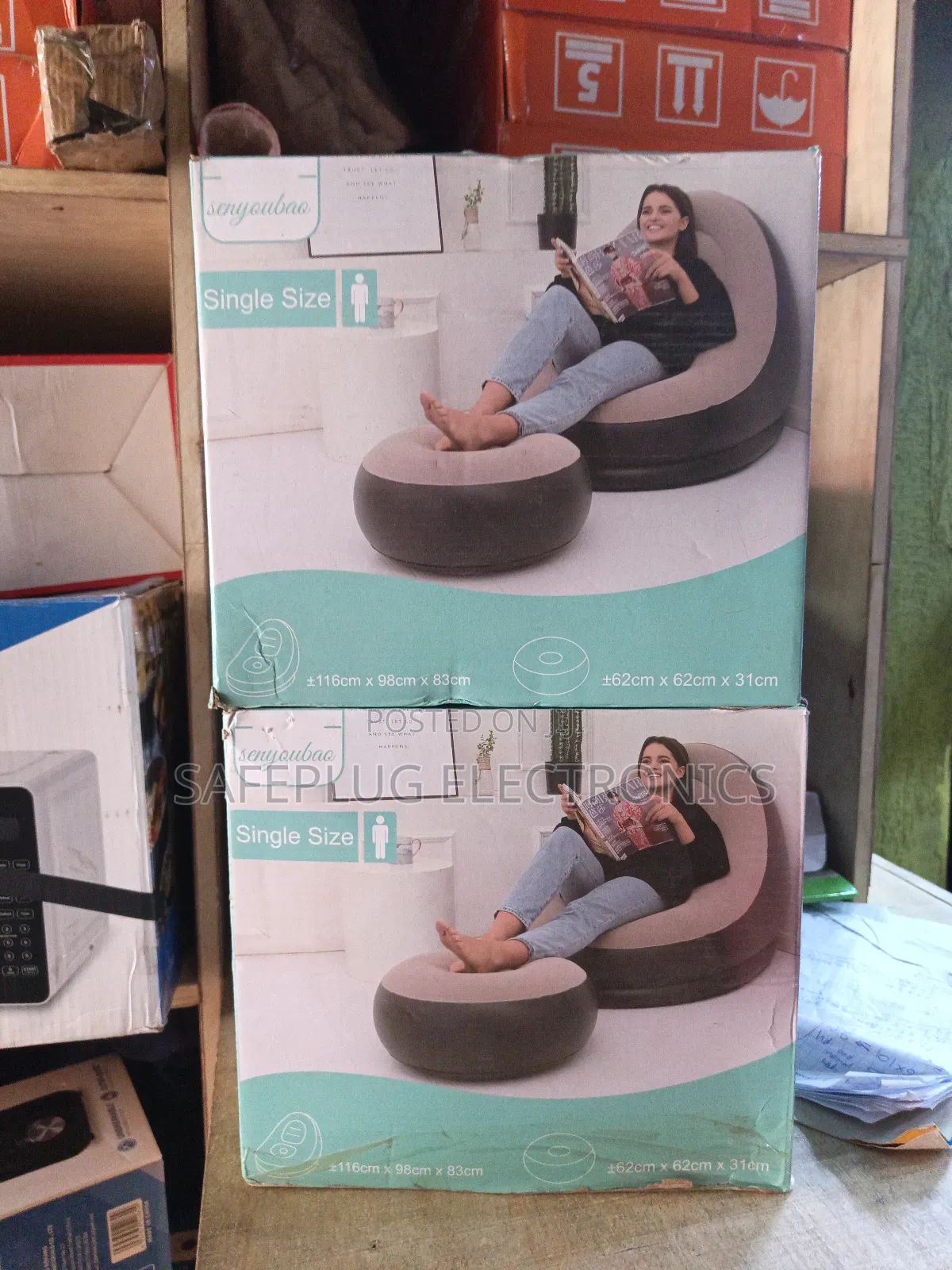 Inflatable Lazy Sofa Chair With Footrest – Single Size