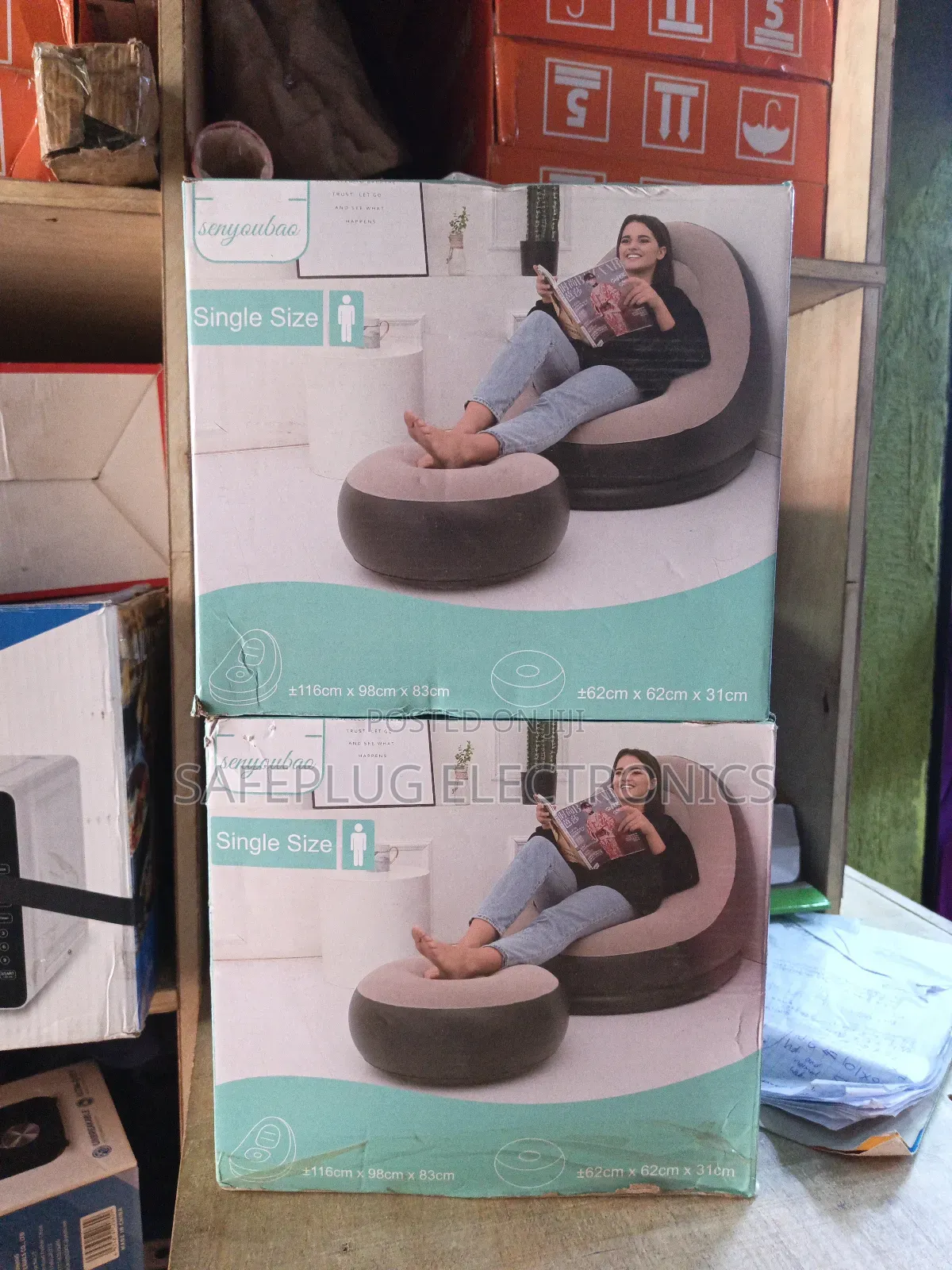 Inflatable Lazy Sofa Chair With Footrest – Single Size