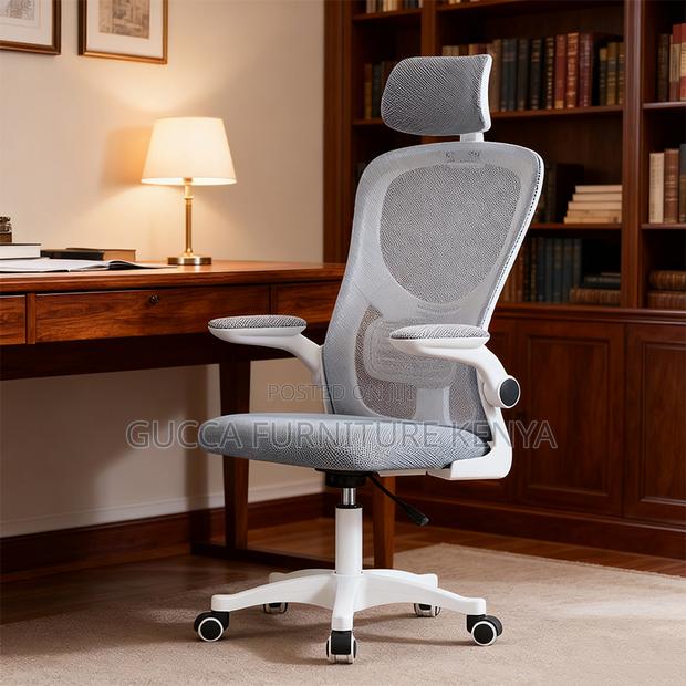 White Ergonomic Chair With Flip Armrest - main view