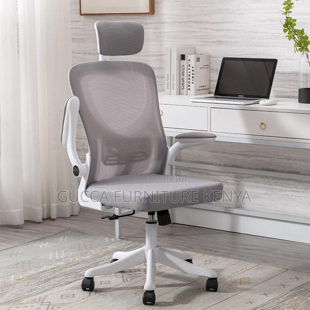 White Ergonomic Chair With Flip Armrest - thumbnail 4