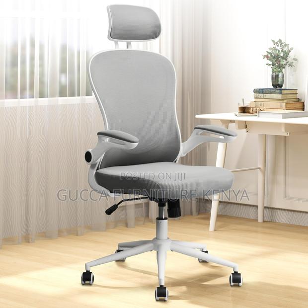White Ergonomic Chair With Flip Armrest - thumbnail 5