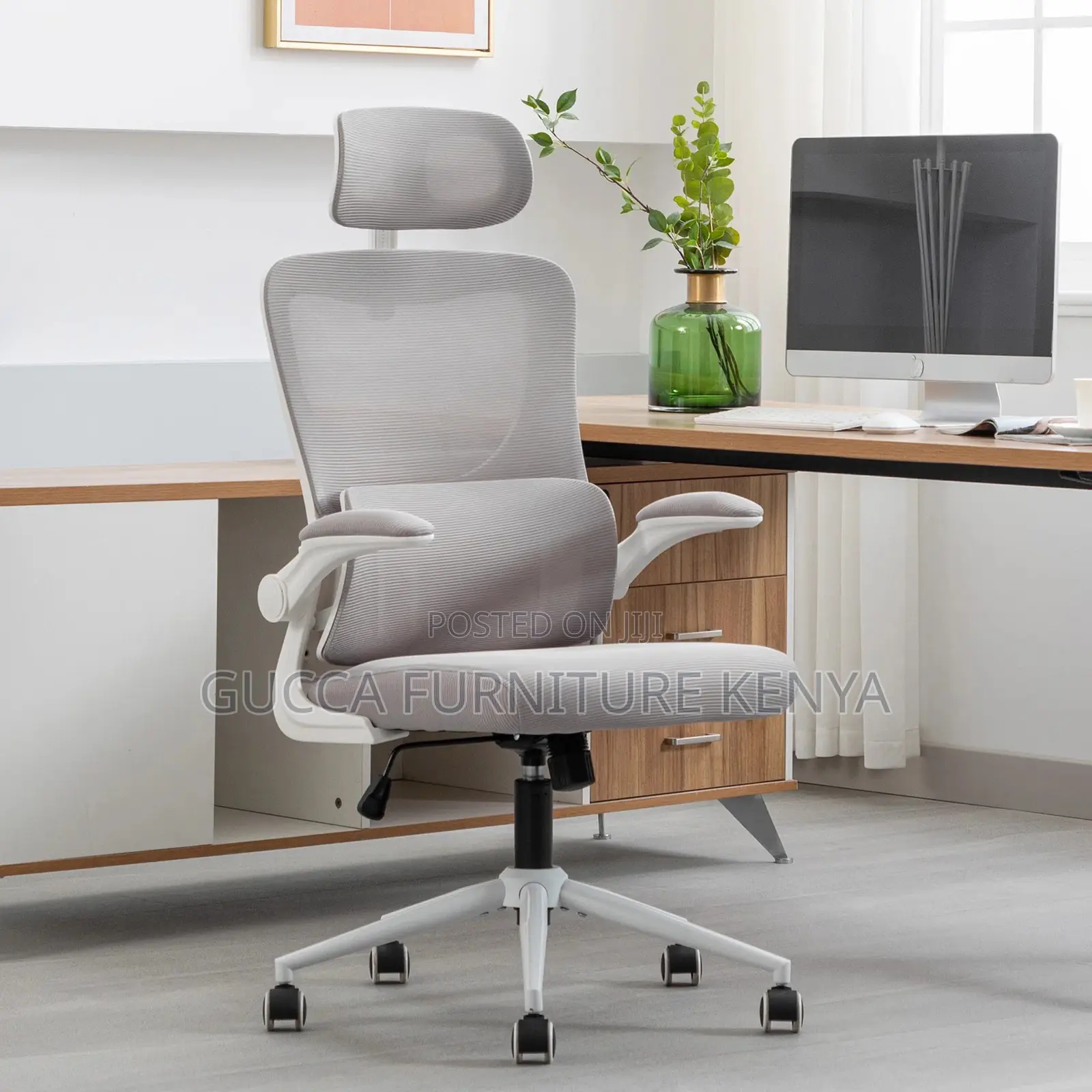 White Ergonomic Chair With Flip Armrest