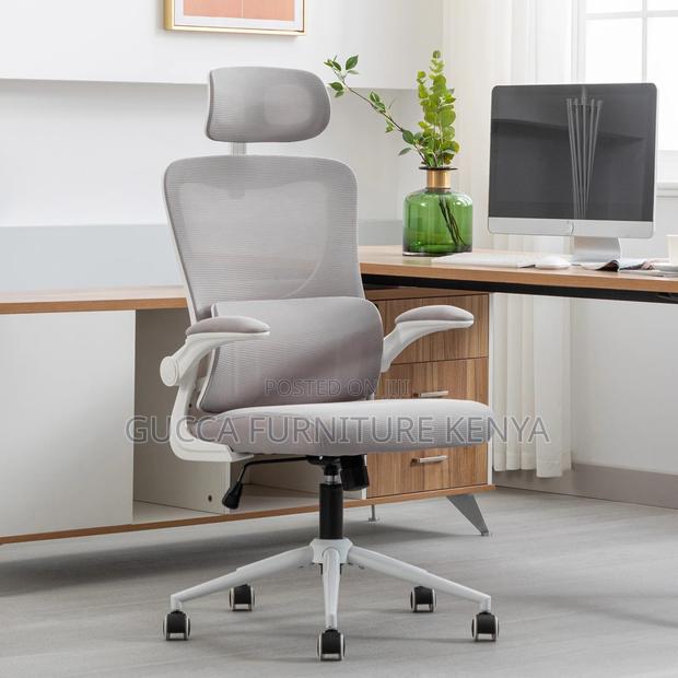 White Ergonomic Chair With Flip Armrest - thumbnail 6