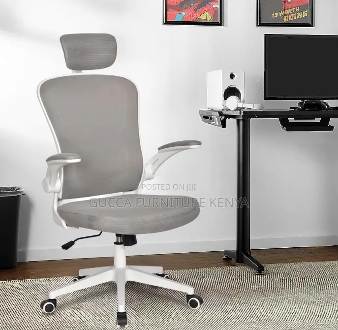White Ergonomic Chair With Flip Armrest