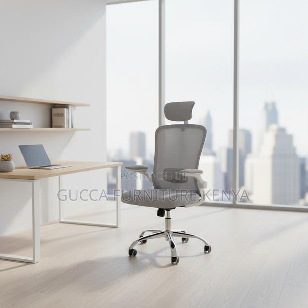 White Ergonomic Chair With Flip Armrest - thumbnail 10