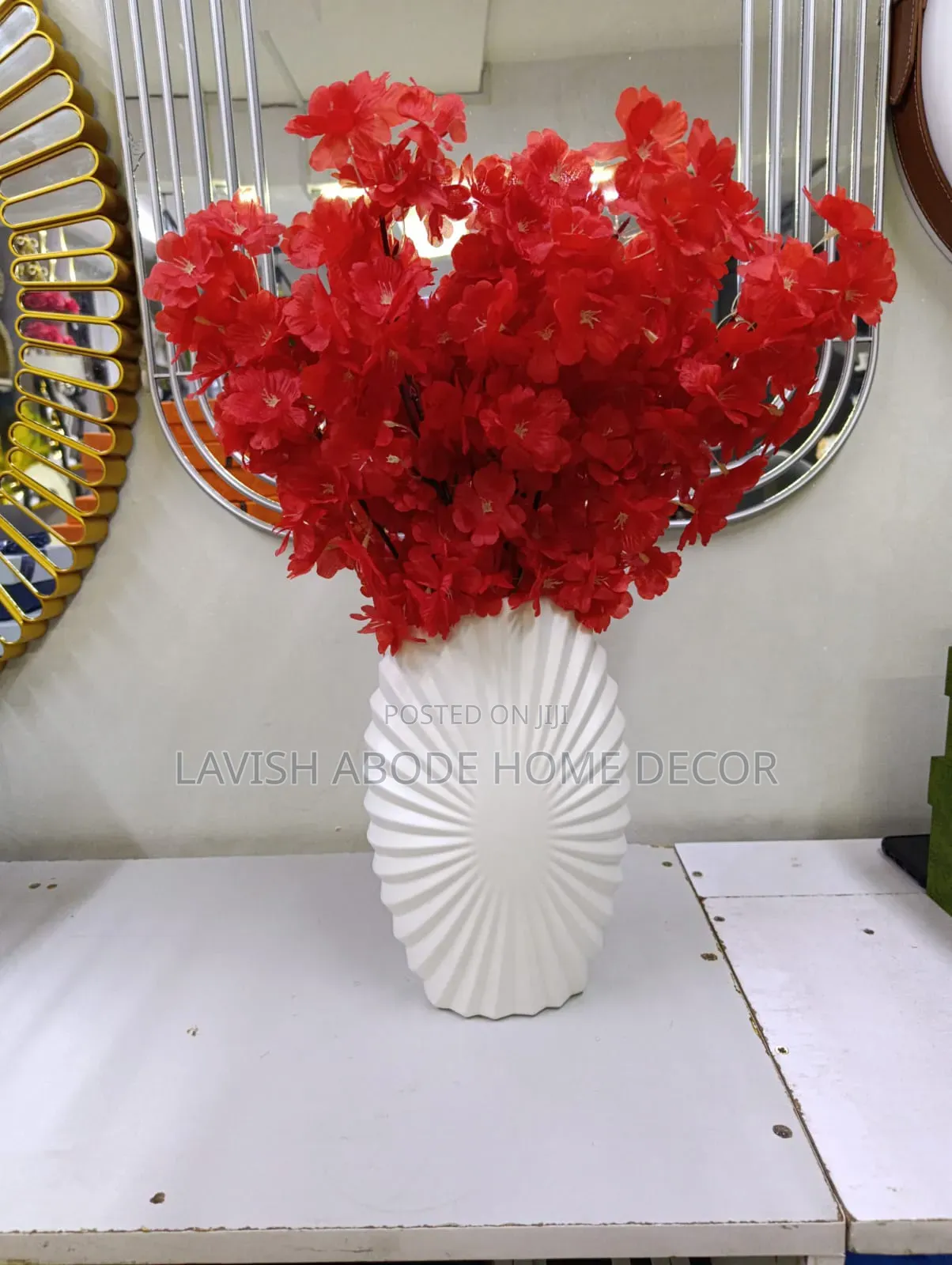 White Decorative Nordic Vase With Red Flowers