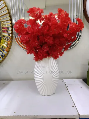 White Decorative Nordic Vase With Red Flowers