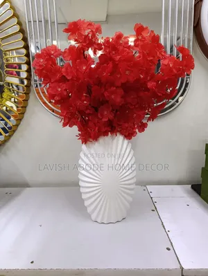 White Decorative Nordic Vase With Red Flowers