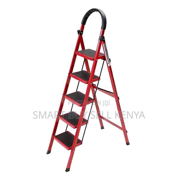 Premium Quality Foldable Aluminum Stable 5 Step Ladder Stepladder - main view
