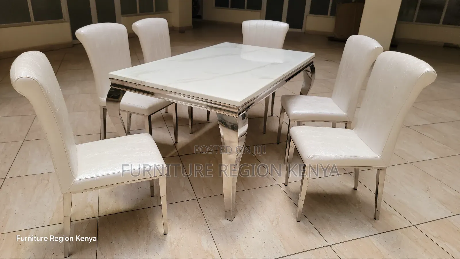 Marble Top With Silver Finish Six Seater Dinning Table