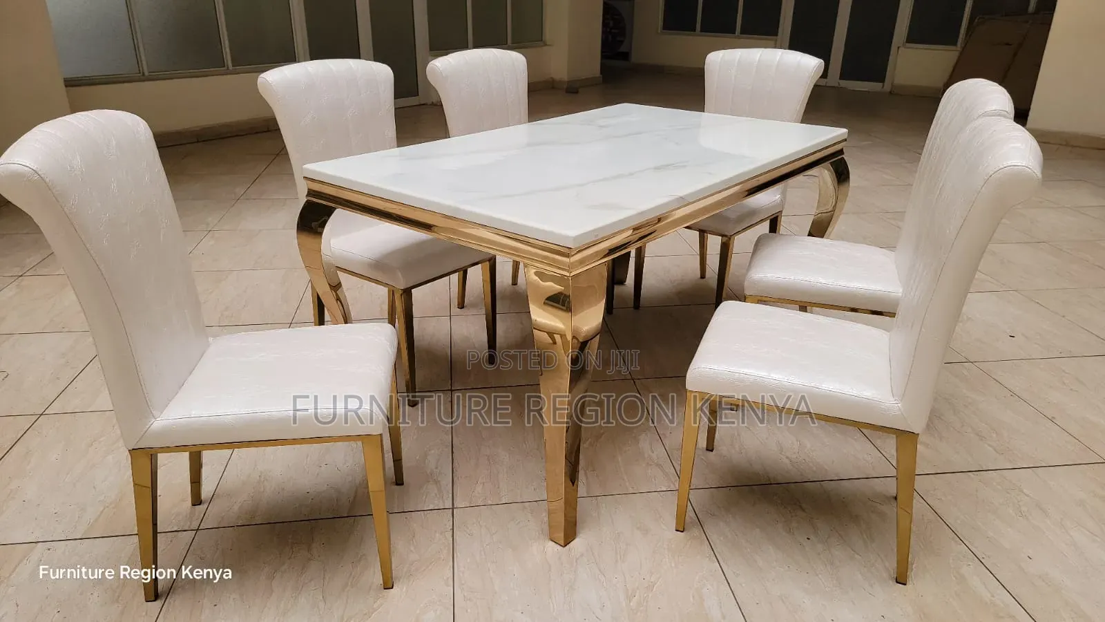 Marble Top, Leather Seats, Six Seater Dinning Table