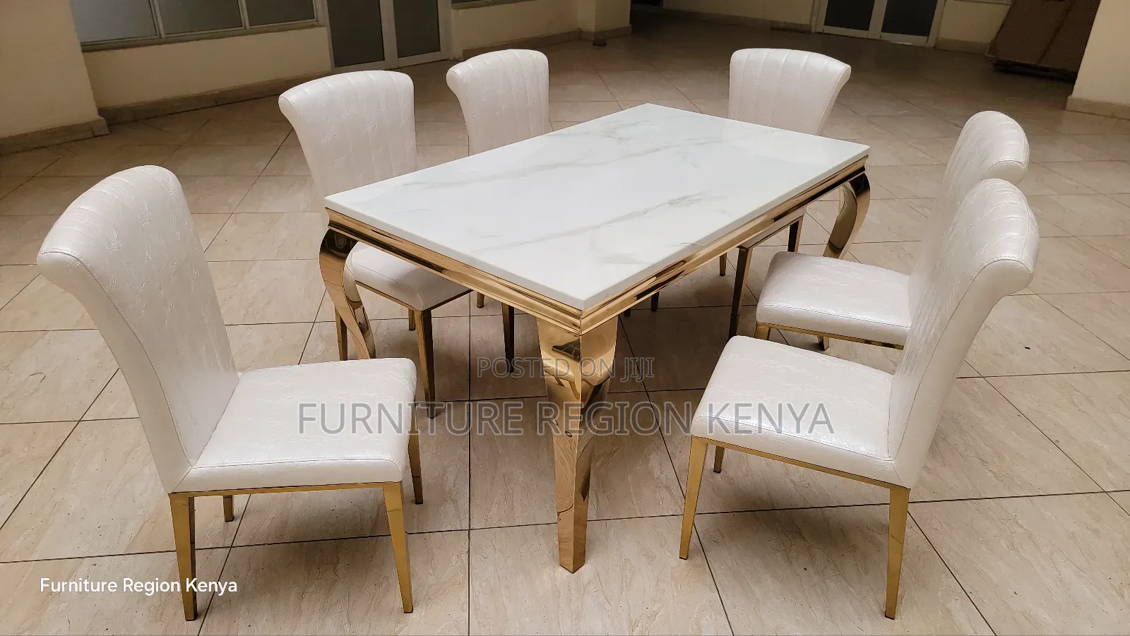 Marble Top, Leather Seats, Six Seater Dinning Table