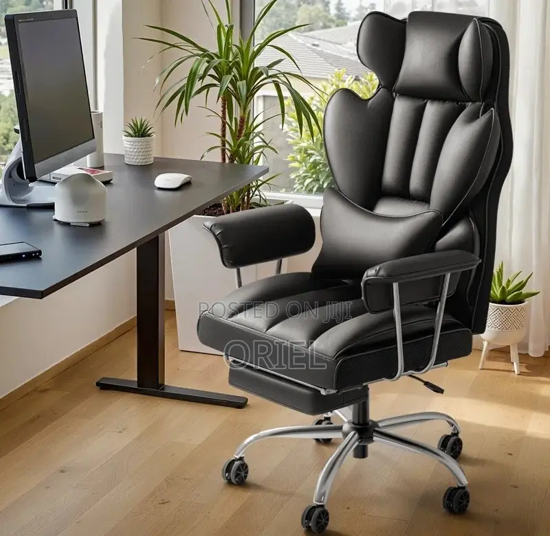 Office Chair : High-Back Executive Black Pu Leather Chair