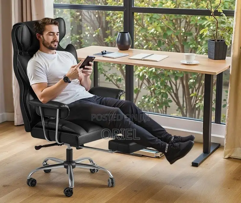 Office Chair : High-Back Executive Black Pu Leather Chair