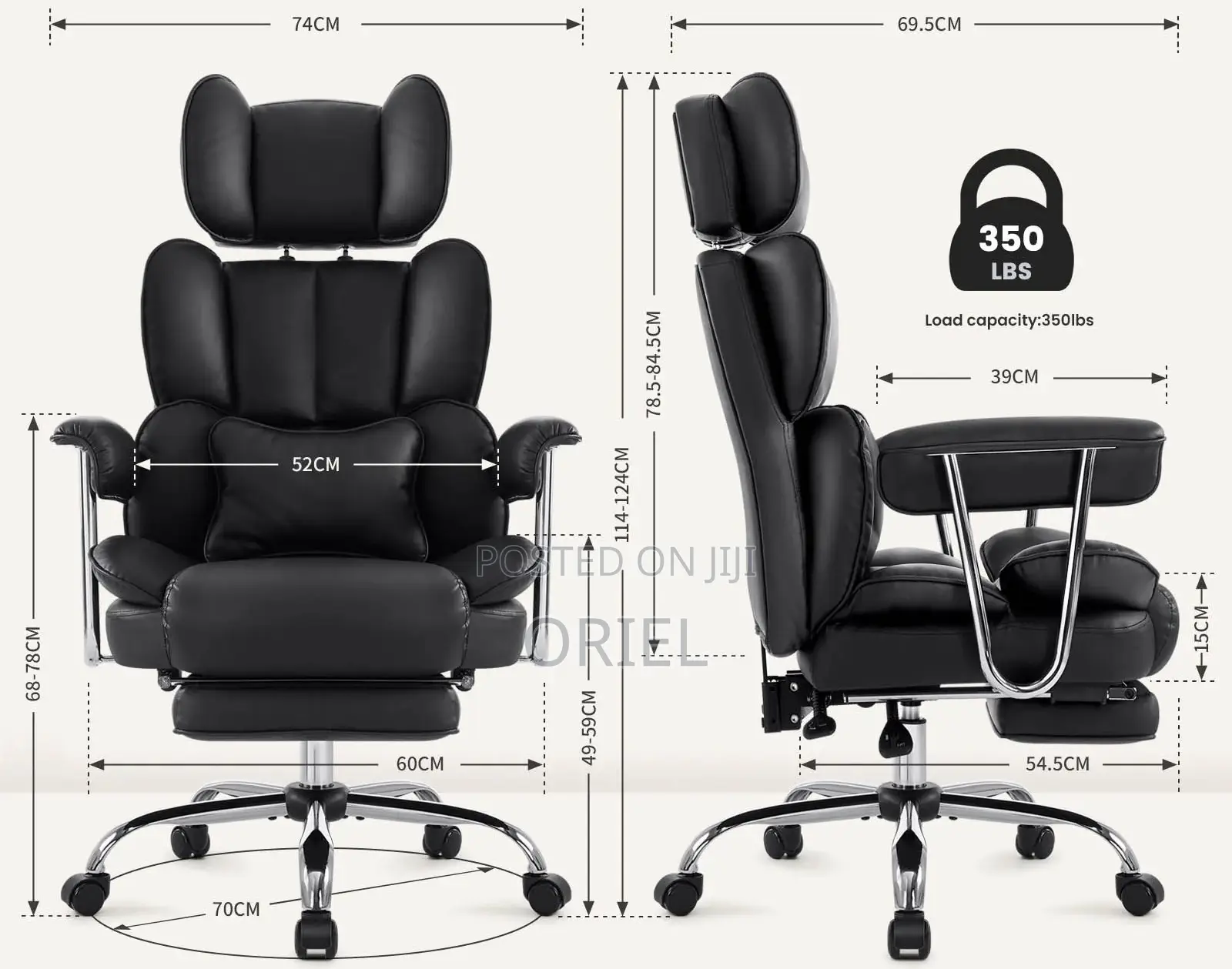 Office Chair : High-Back Executive Black Pu Leather Chair