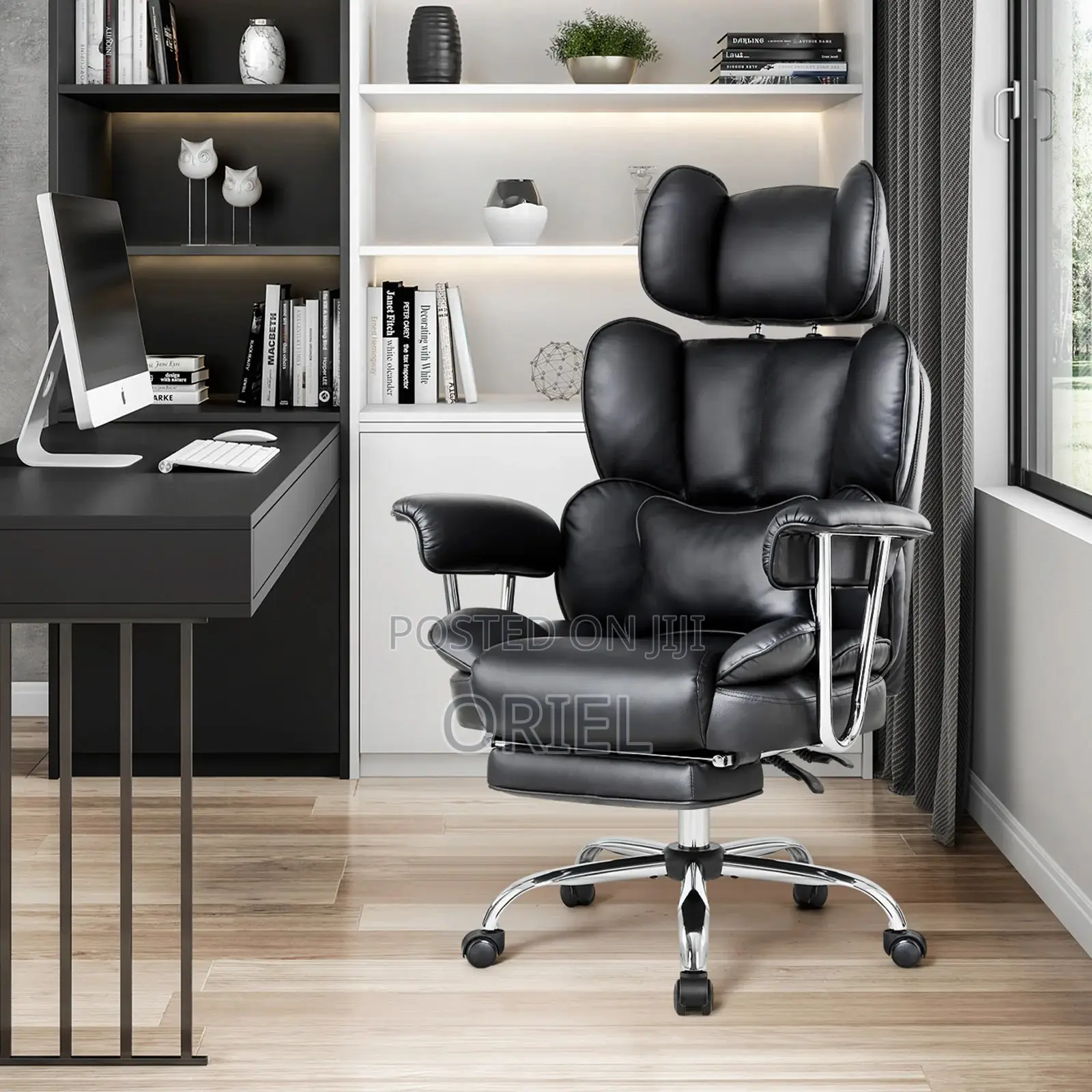 Office Chair : High-Back Executive Black Pu Leather Chair