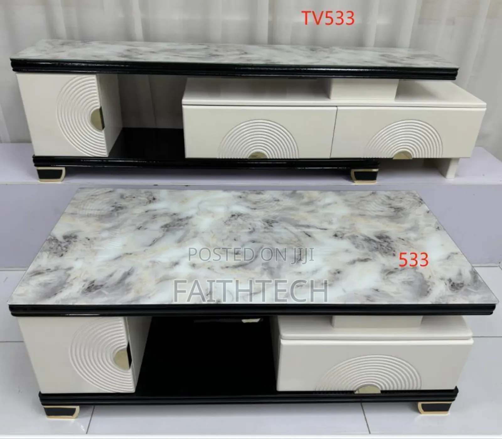 *Imported Top Marble Coffee Table With Adjustable/Expandable Tv Stand