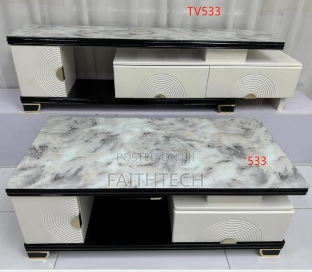 *Imported Top Marble Coffee Table With Adjustable/Expandable Tv Stand
