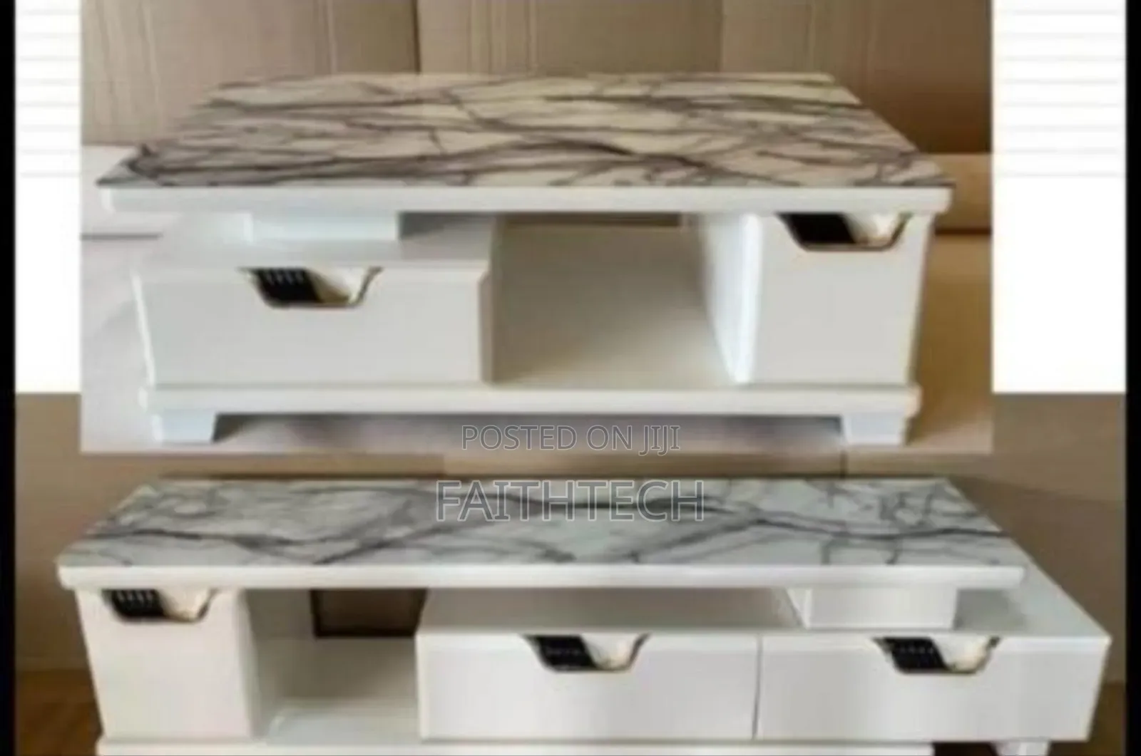*Imported Top Marble Coffee Table With Adjustable/Expandable Tv Stand