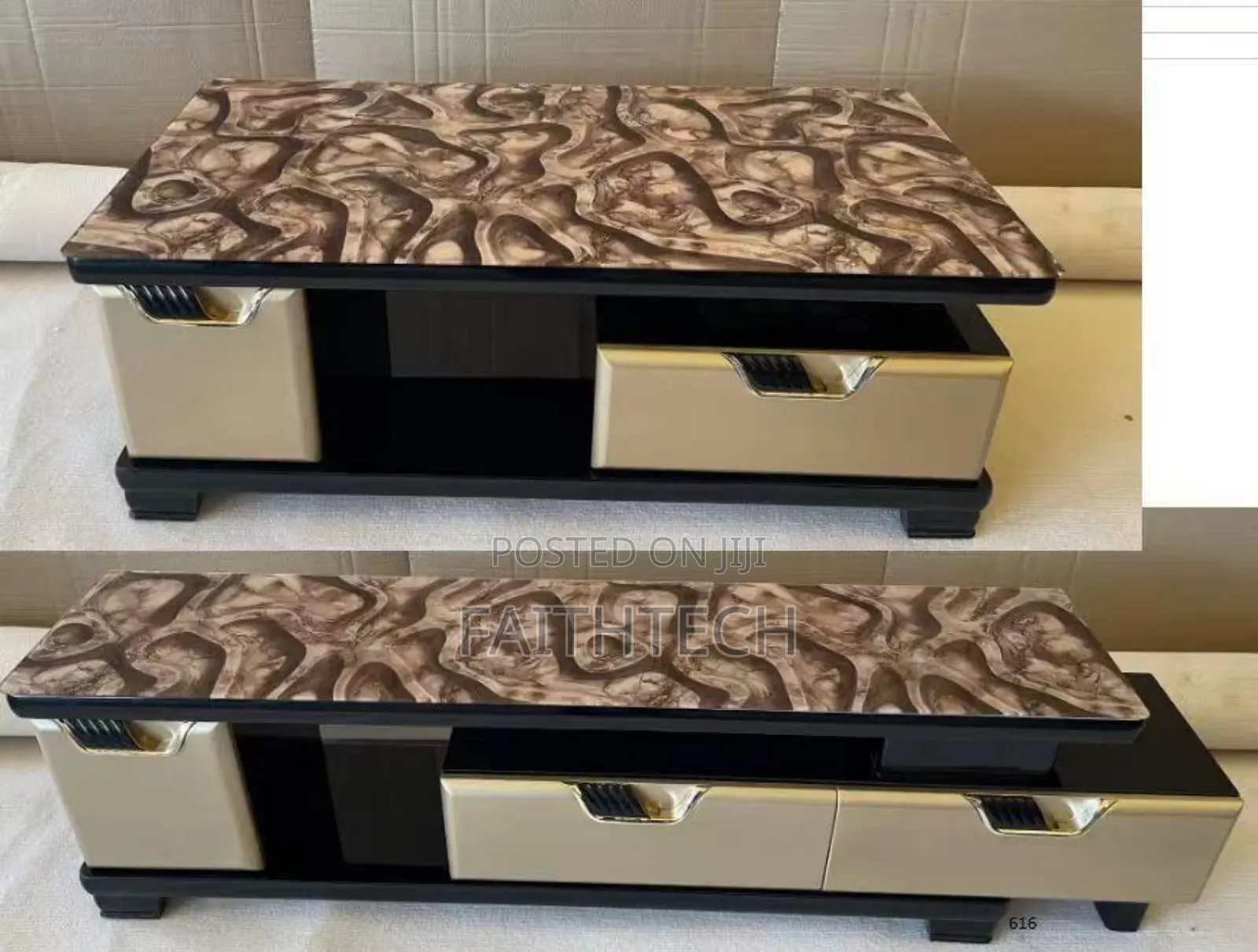 *Imported Top Marble Coffee Table With Adjustable/Expandable Tv Stand