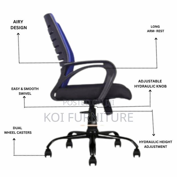 Office Chairs; Clerical Mesh Chair With Blue Backrest - thumbnail 6