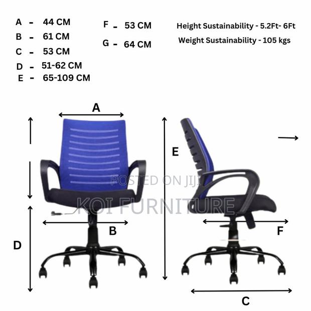 Office Chairs; Clerical Mesh Chair With Blue Backrest - thumbnail 5