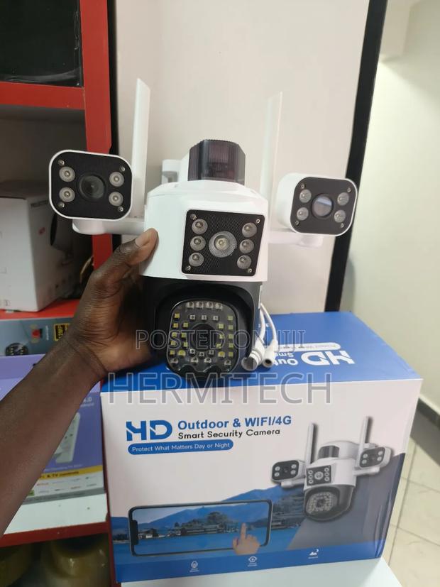 Triple Lens Alarm System Electric Models CCTV With Ethernet Cable - main view