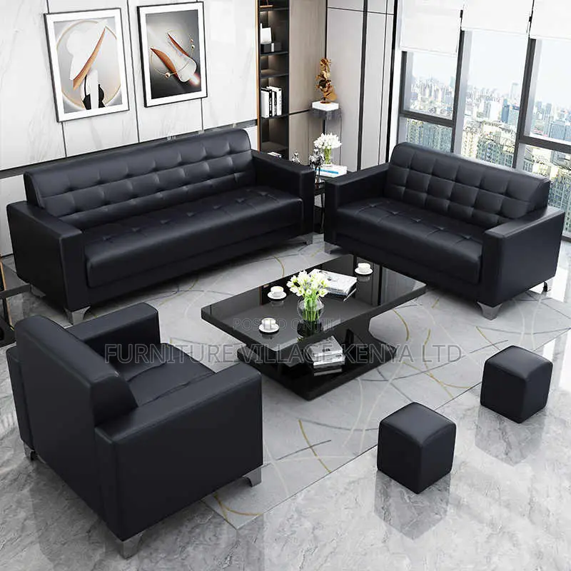 Office Sofa;5-seater Black Executive Office Sofa