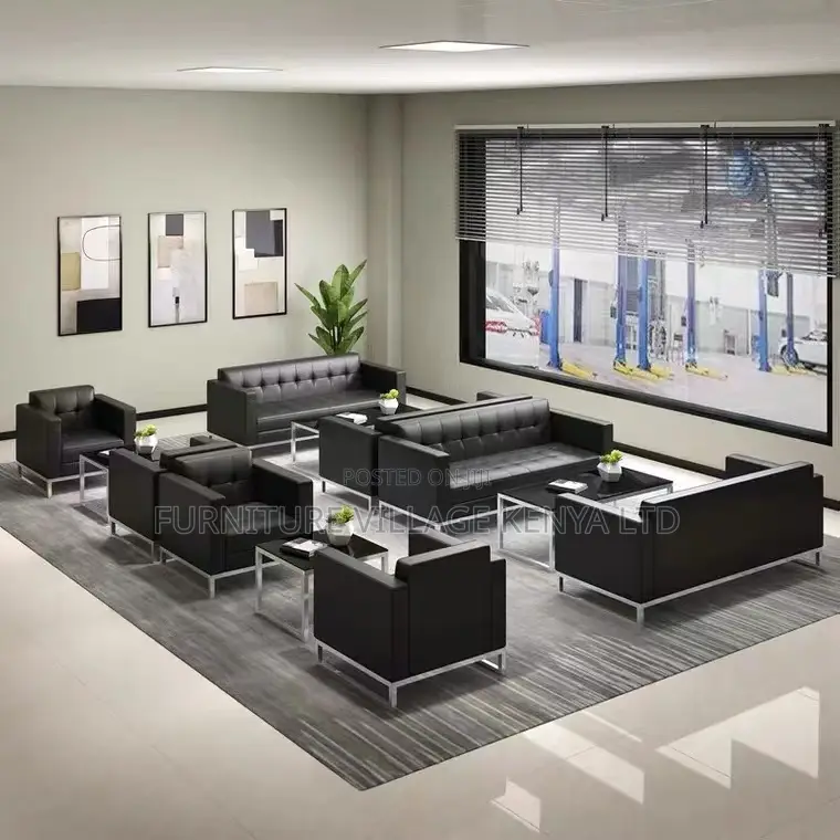 Office Sofa;5-seater Black Executive Office Sofa
