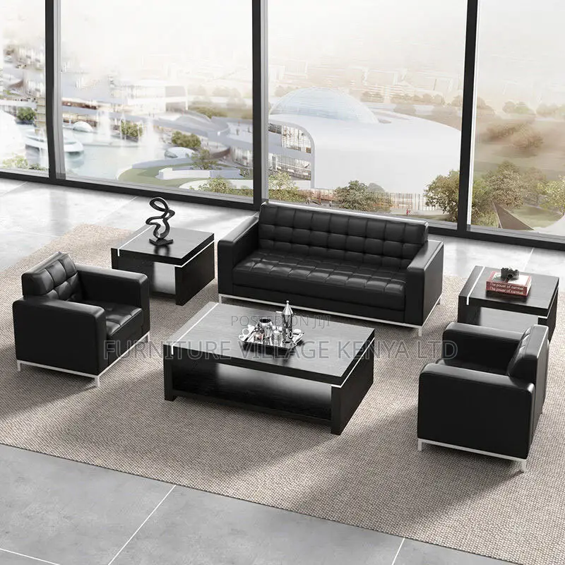 Office Sofa;5-seater Black Executive Office Sofa