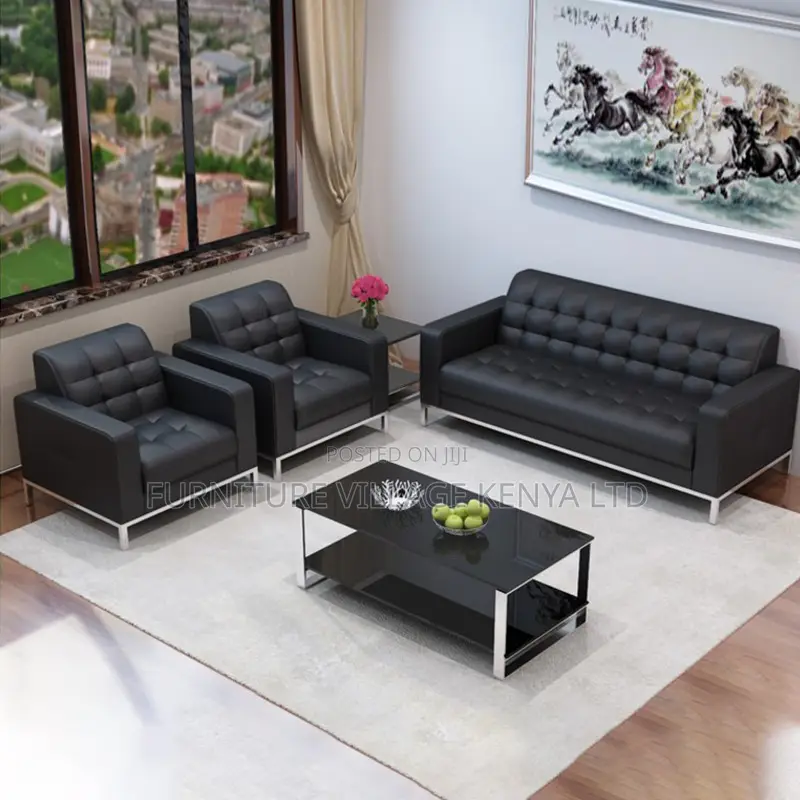 Office Sofa;5-seater Black Executive Office Sofa