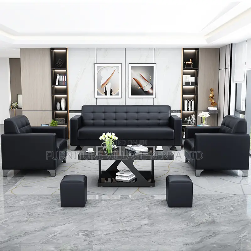 Office Sofa;5-seater Black Executive Office Sofa