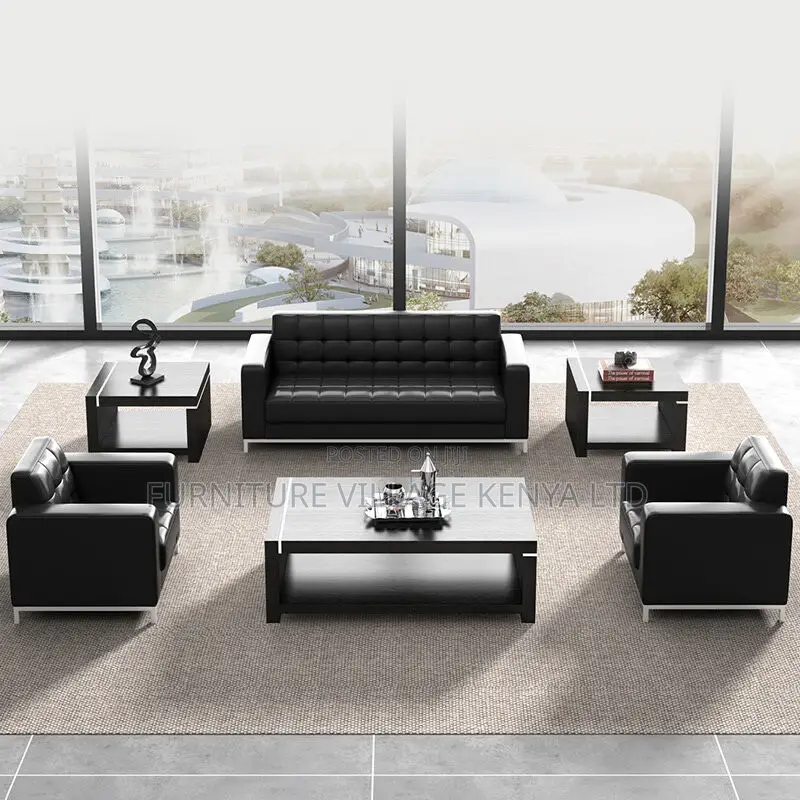 Office Sofa;5-seater Black Executive Office Sofa