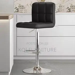 Barstools; Leather Black Swivel Adjustable Ergonomic Barstool