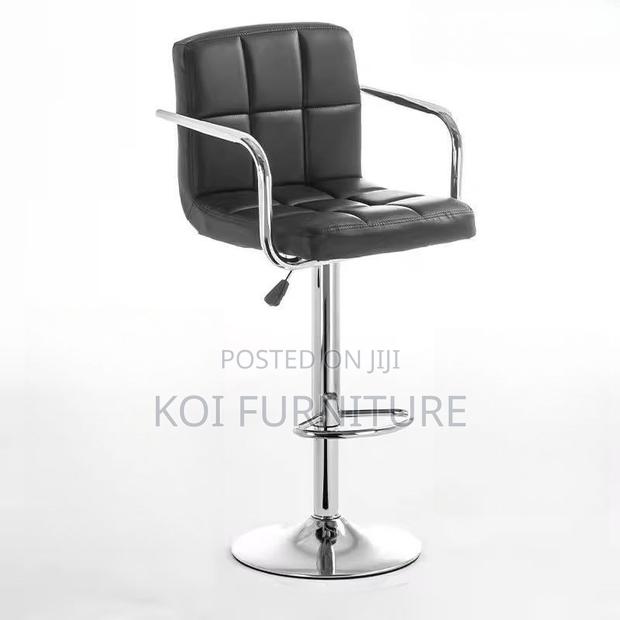 Barstools; Leather Black Swivel Adjustable Ergonomic Barstool - thumbnail 4