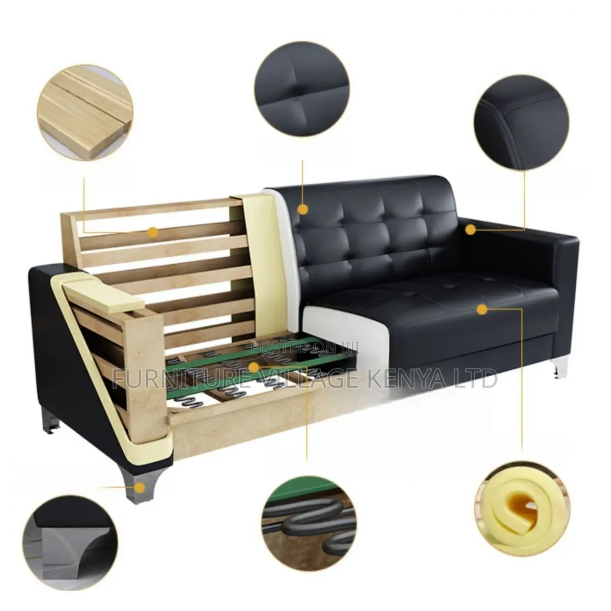 Office Sofa;5-seater Black Executive Office Sofa