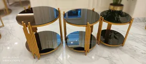 Modern Gold Metal Frame Round Glass Coffee Table