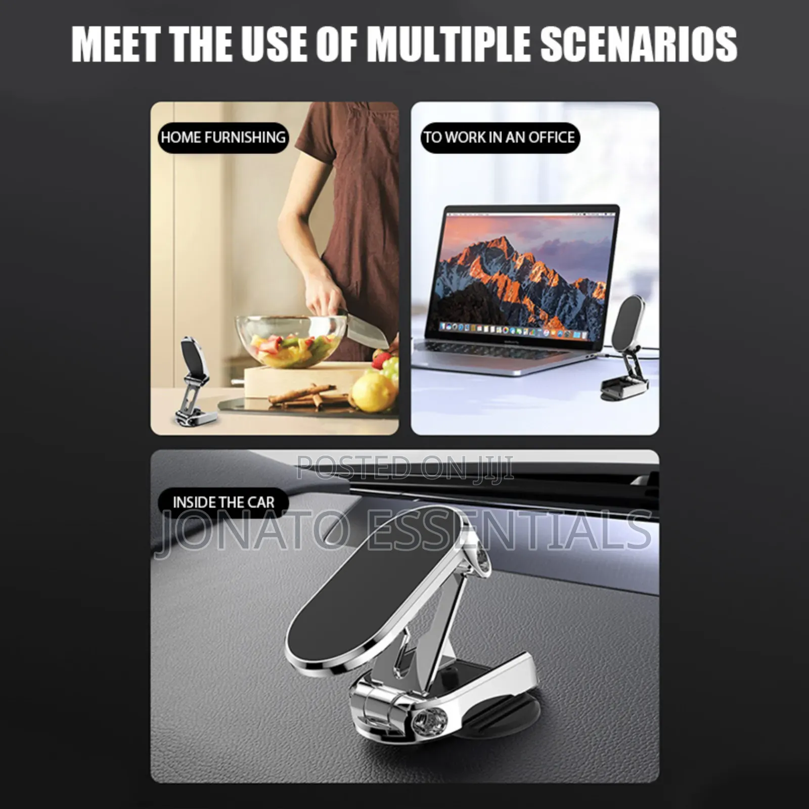 Folding Magnetic Car Phone Holder Dashboard Mount - 360° Swivel Metal