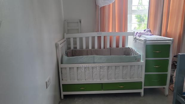 White Green Baby Crib Set - main view