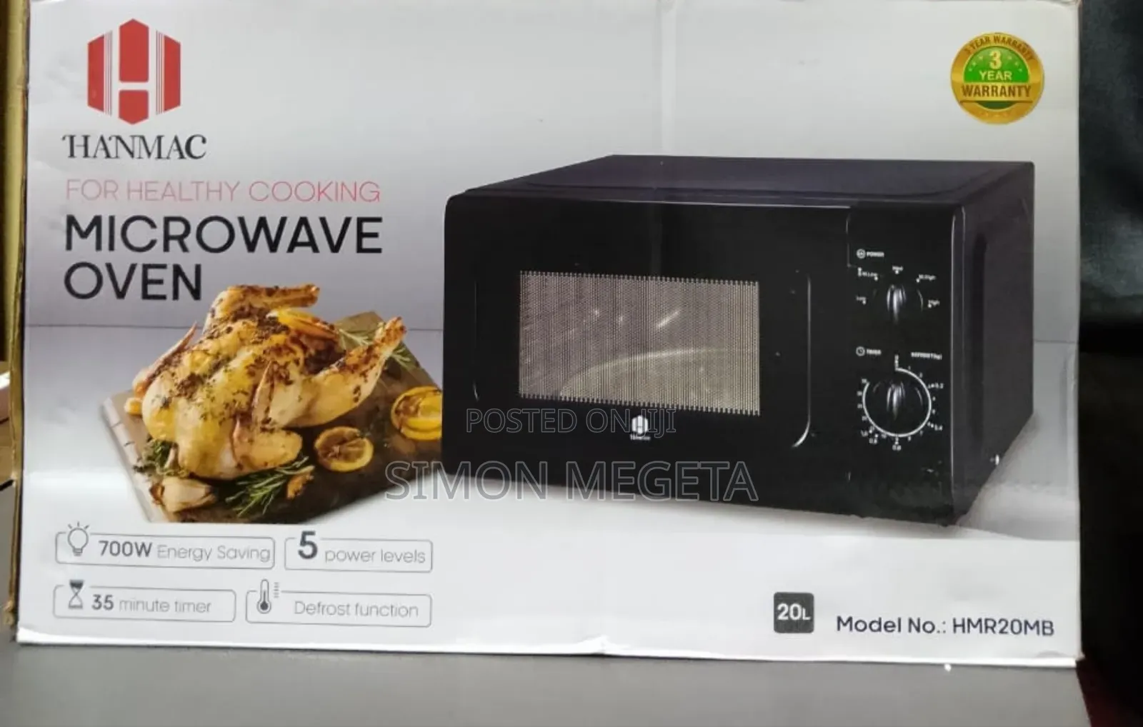 Hanmac 20l Manual Microwave – Black White, 3-Year Warranty.