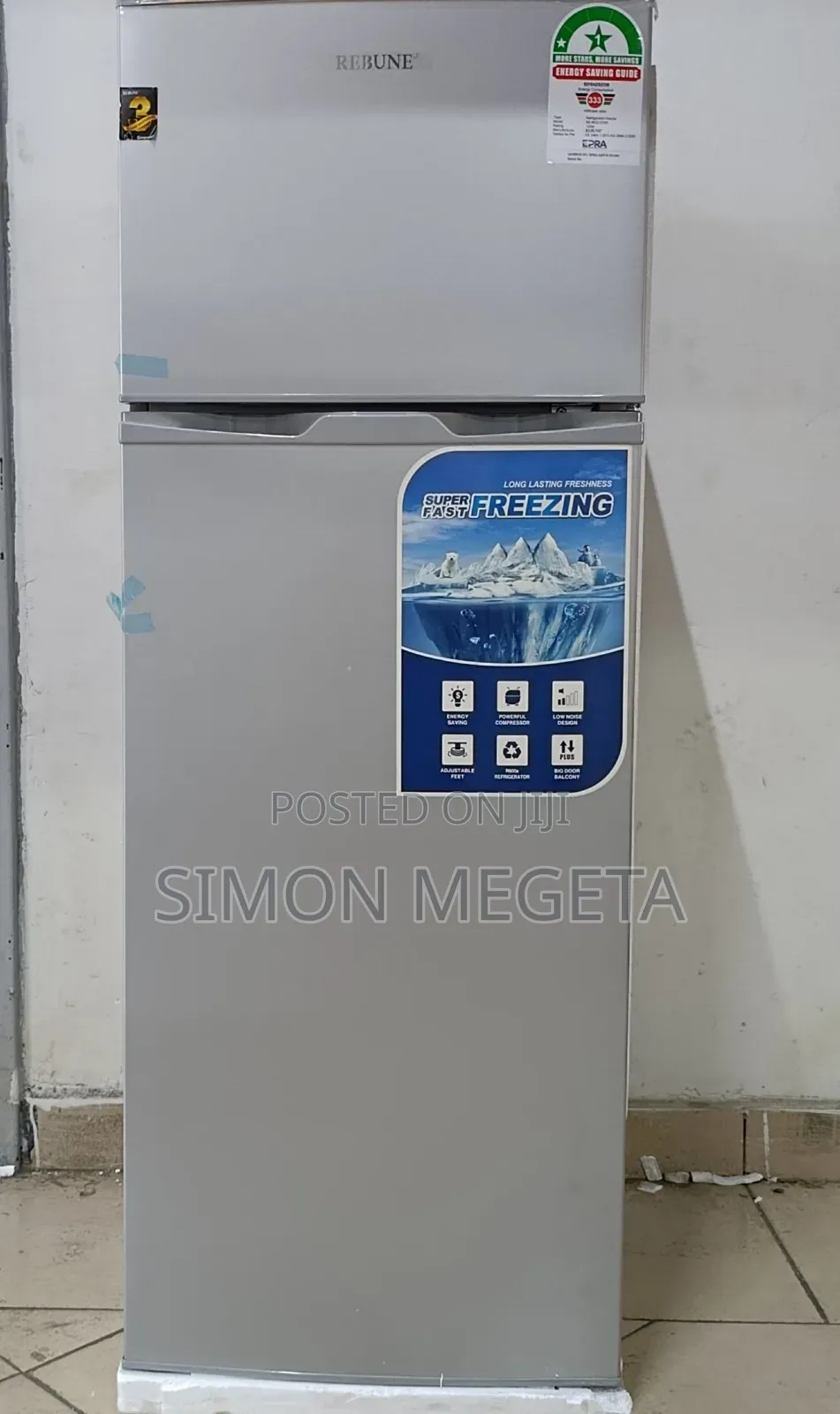 Rebune No-Frost Double Door Fridge – 225l, Silver.