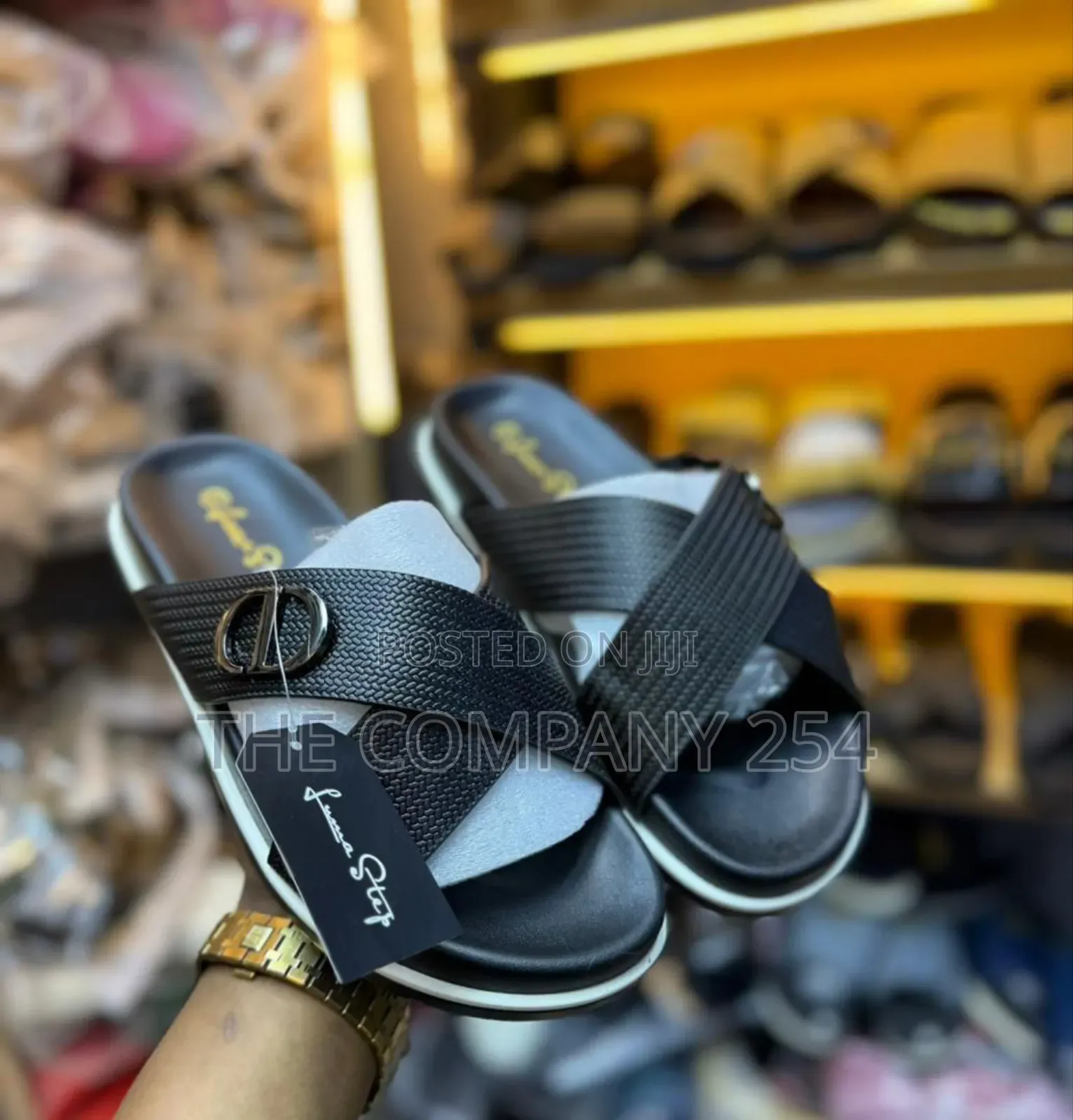 Quality Leather Men Casual Rubber Sole Men Open Slide Shoes