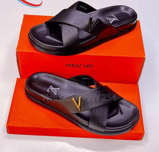 Quality Leather Men Casual Rubber Sole Men Open Slide Shoes - thumbnail 4
