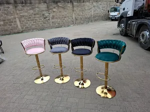 Velvet Bar Stools With Gold-Finished