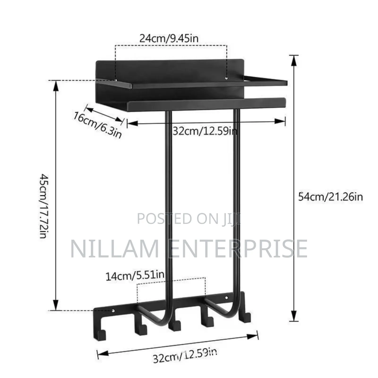 Multifunctional Bathroom Towel Holder With Metal Shelf and 5 Hooks
