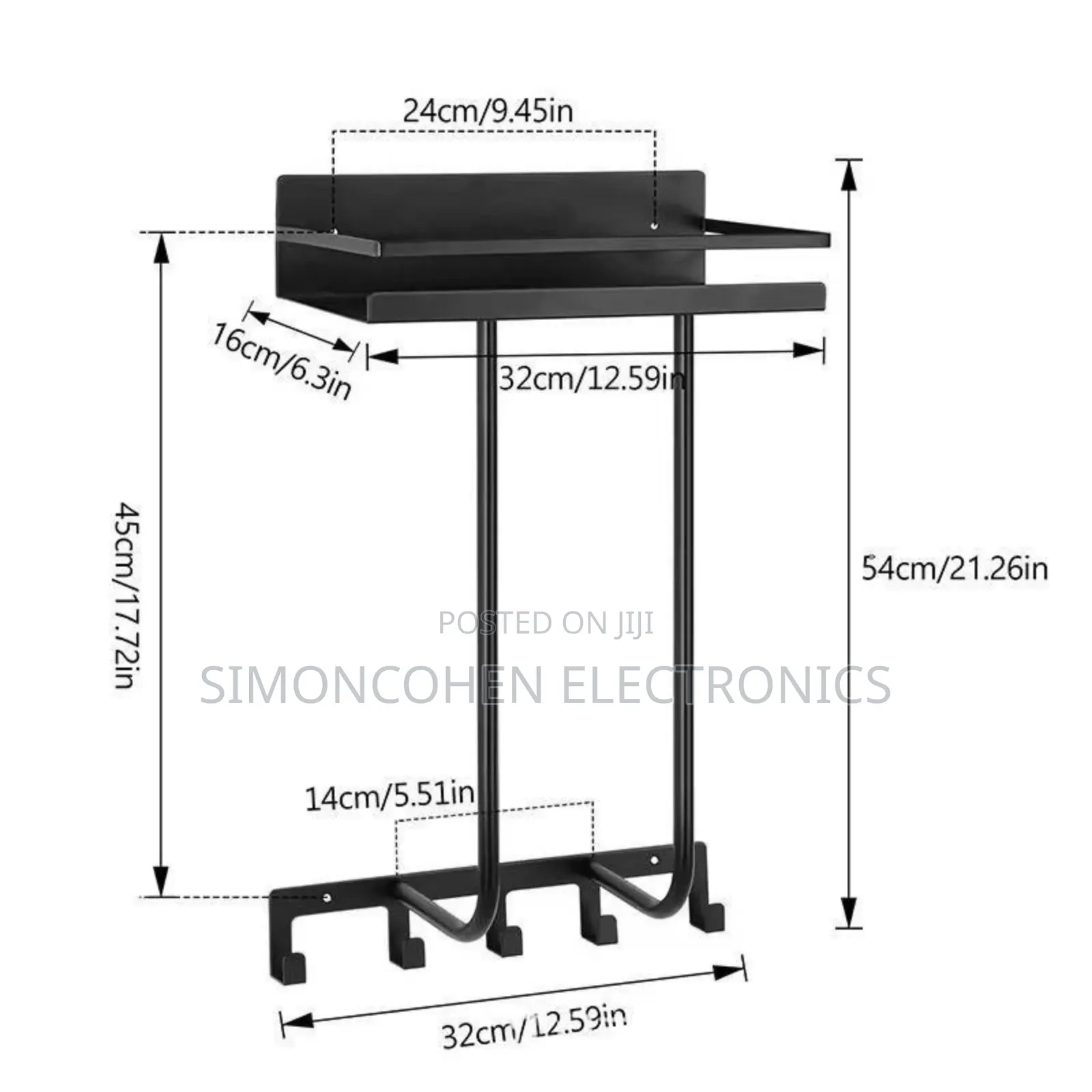 Multifunctional Bathroom Towel Holder With Metal Shelf And 5 Hooks