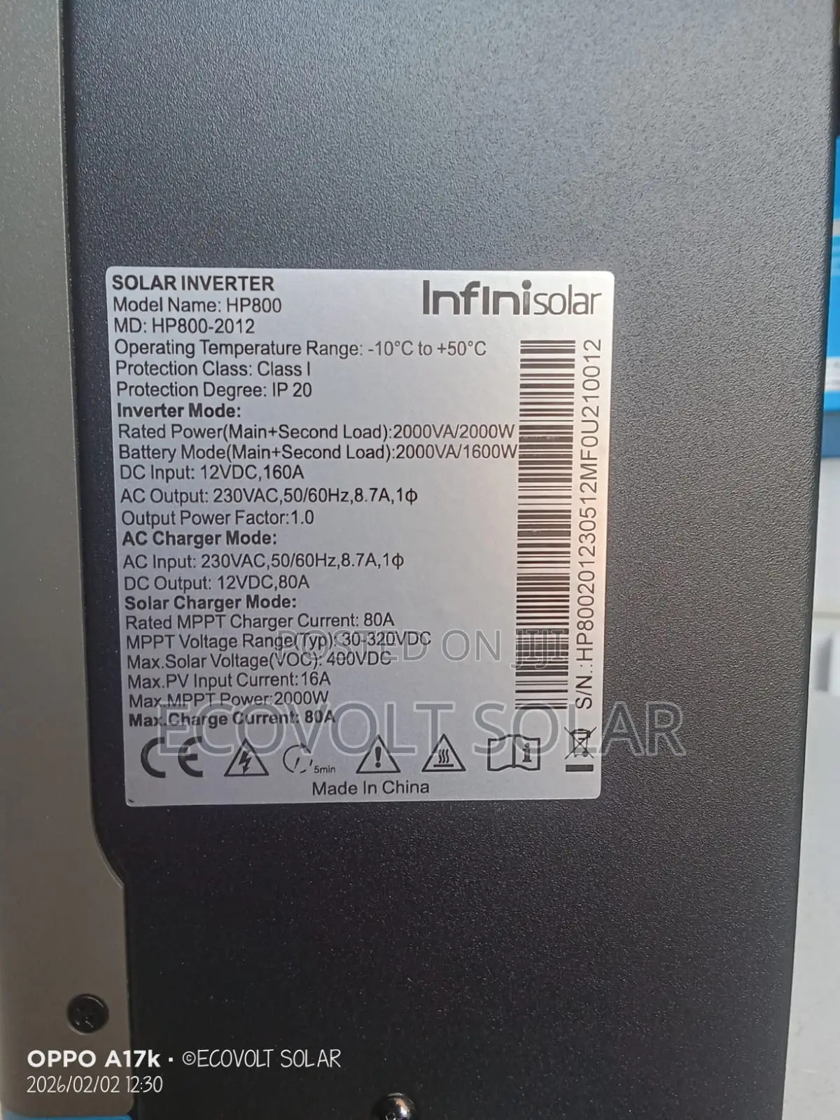 2kw 12v 160a Infini Solar Hybrid Inverter