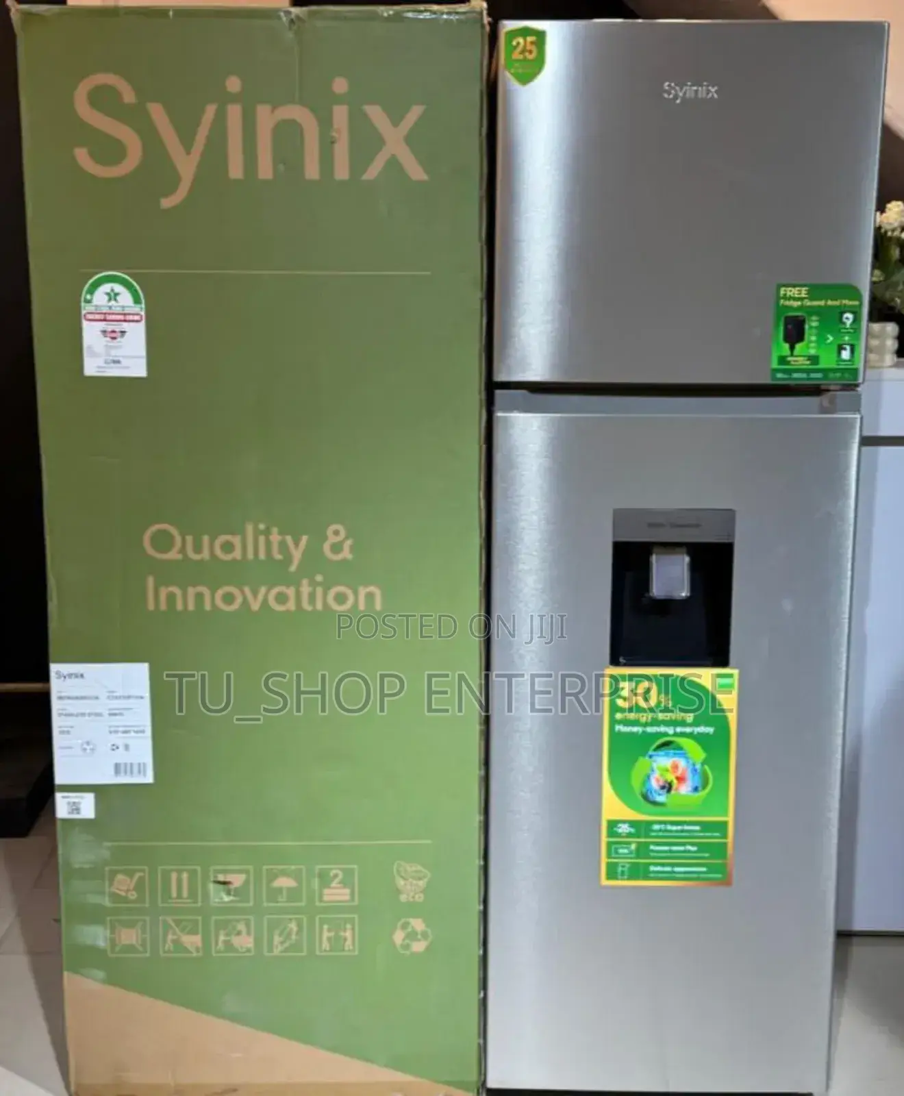 Syinix 257 Litres Double Door Refrigerator – No Frost, Water Dispenser